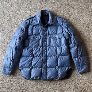 VTG 70’s Eddie Bauer Down Insulated Quilted Shirt Jacket Denim Chambray Blue L